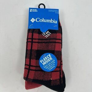 COLUMBIA Women’s Socks Size 4-10 Black/Red Fleece-Lined Thermal 2-Pair Pack NWT